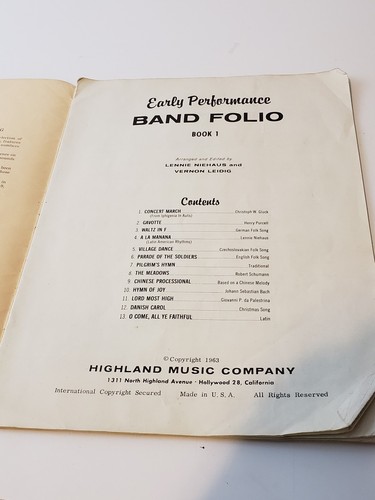 Vintage Early Performance Band Folio 1963 Book 1 Piano Music Sheet Music EUC
