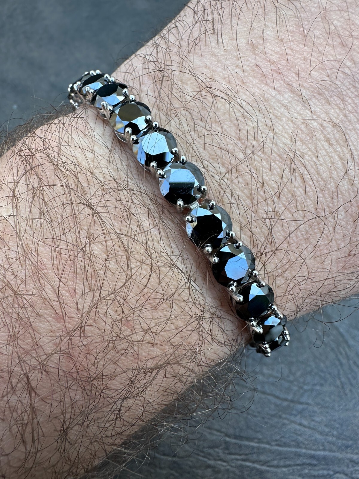 Pre-owned Silver Real Black Moissanite Thick 7mm Tennis Bracelet 925  Pass Diamond Tester