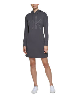 

CALVIN KLEIN Женское серое короткое платье-футляр с капюшоном и длинными рукавами без подкладки, Серый