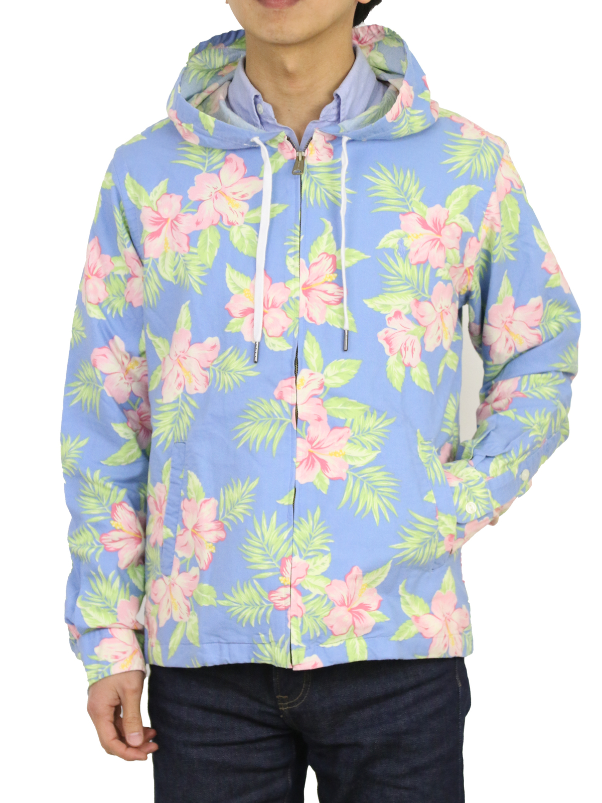

Куртка на молнии Polo Ralph Lauren с капюшоном и цветочным принтом Aloha, хлопковая ветровка, Light blue