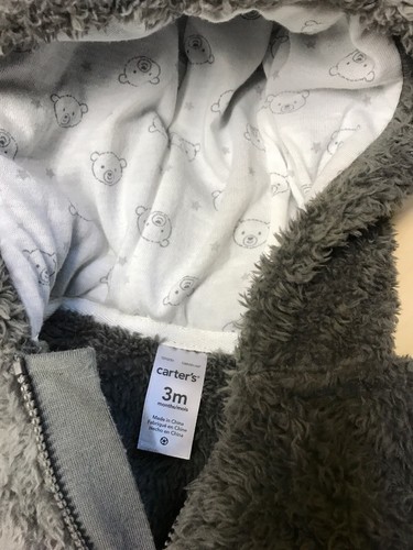 Carter's Size 3 Month One Piece Baby Coat/ Snow Suit With Bear Ears