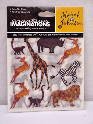 Safari Animals Rub-Ons Creative Imaginations Scrapbook Embellishments Cards 8X