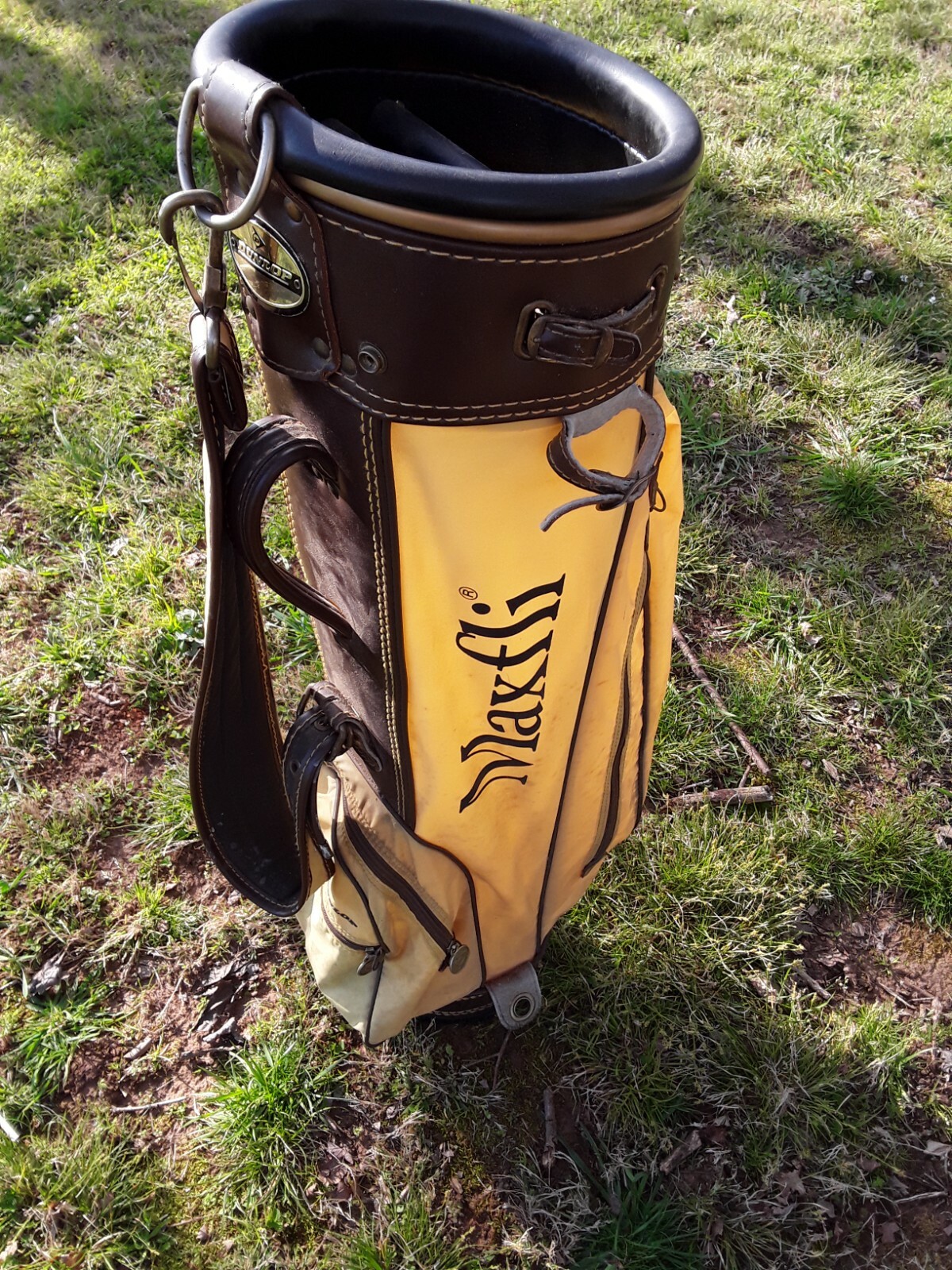 MAXFLI キャディバック Maxfli Vintage Golf Bag 3 Compartment 3 Pocket Gold and
