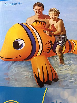 Pool Inflatable Giant Clown Fish Rider 61''x 25'' Ages 4+
