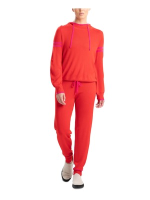 

JOSIE Женский красный свитер с капюшоном и длинными рукавами в рубчик стрейч