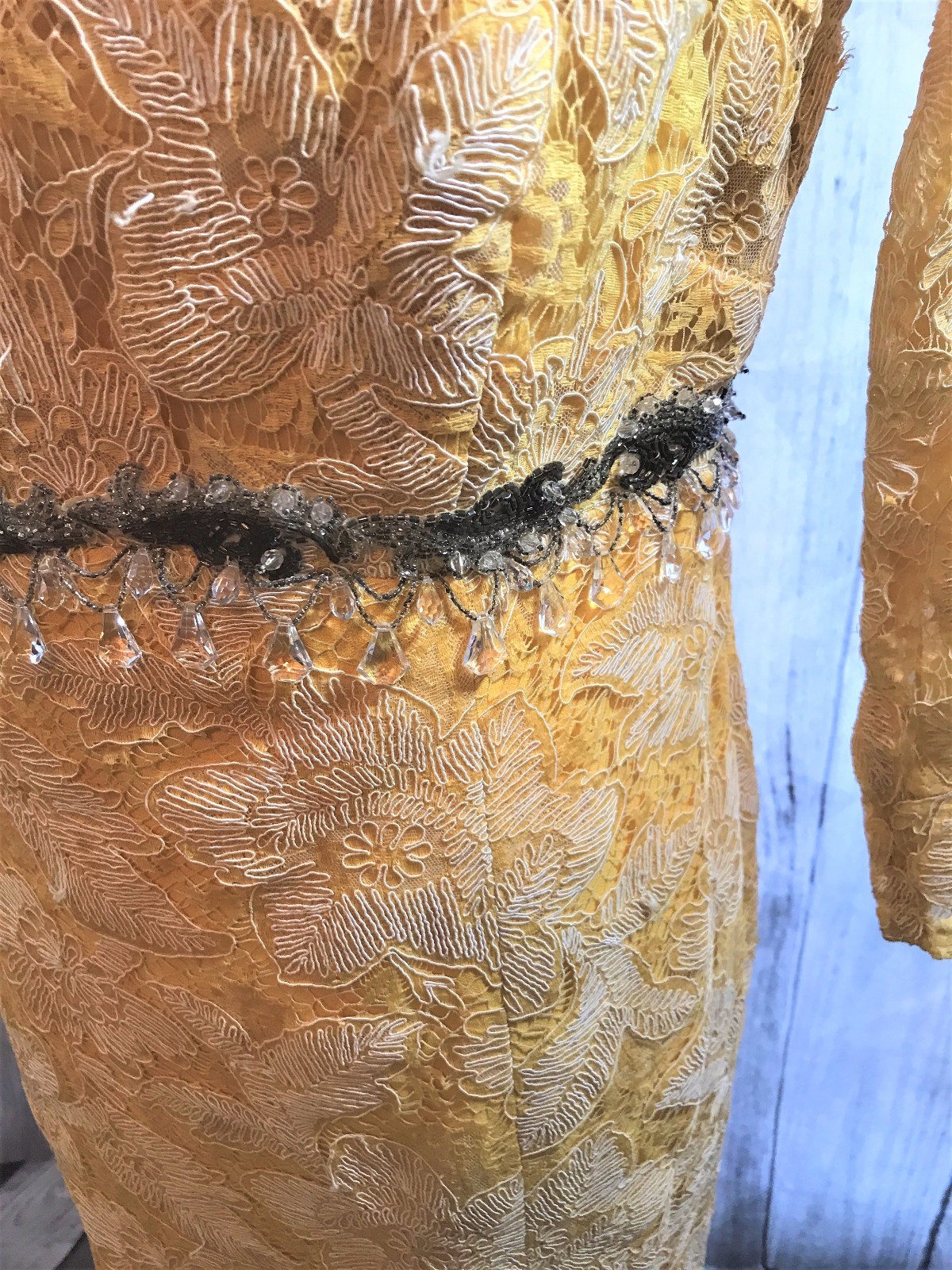 Vintage Dress Yellow Glass Beaded Lillie Rubin Gown  Formal