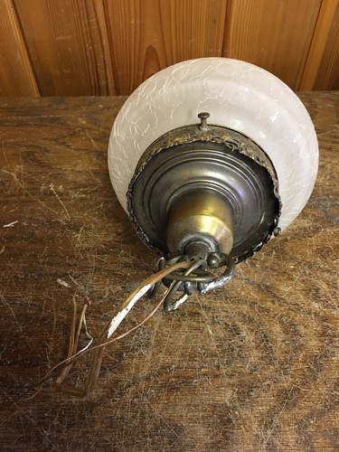 Vintage Crackle Frosted Glass Art Deco Swag Light Fixture Globe