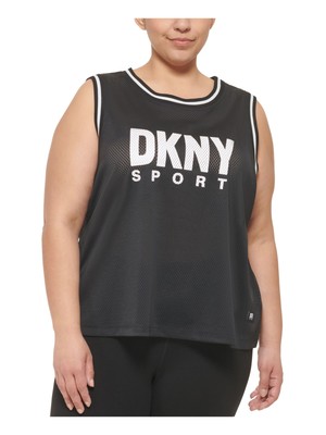 

DKNY Женский черный топ без рукавов с круглым вырезом и графическим логотипом для активного отдыха Plus