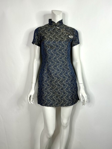 Vtg Jean Paul Gaultier Jean's Blue Floral Side Slit Qipao