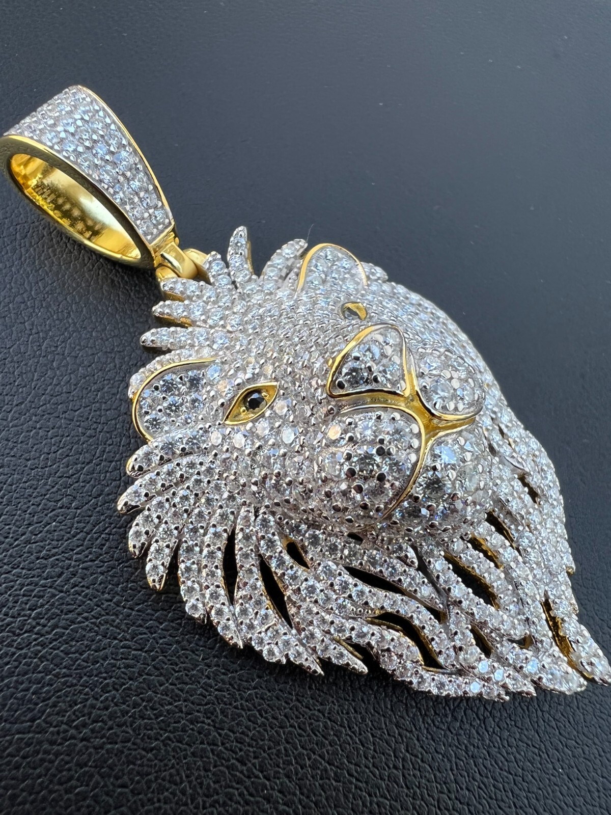 Pre-owned Lion Moissanite Silver/gold Plated Iced  King Pendant Necklace Pass Tester