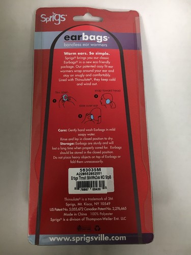 Sprigs Earbags Bandless Ear Warmers/Earmuffs w/ Thinsulate Black White Zebra