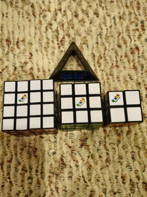 ORIGINAL Rubiks Cube 3x3 2x2 4x4 rubics rubix puzzle LOT OF 3, & one stand.