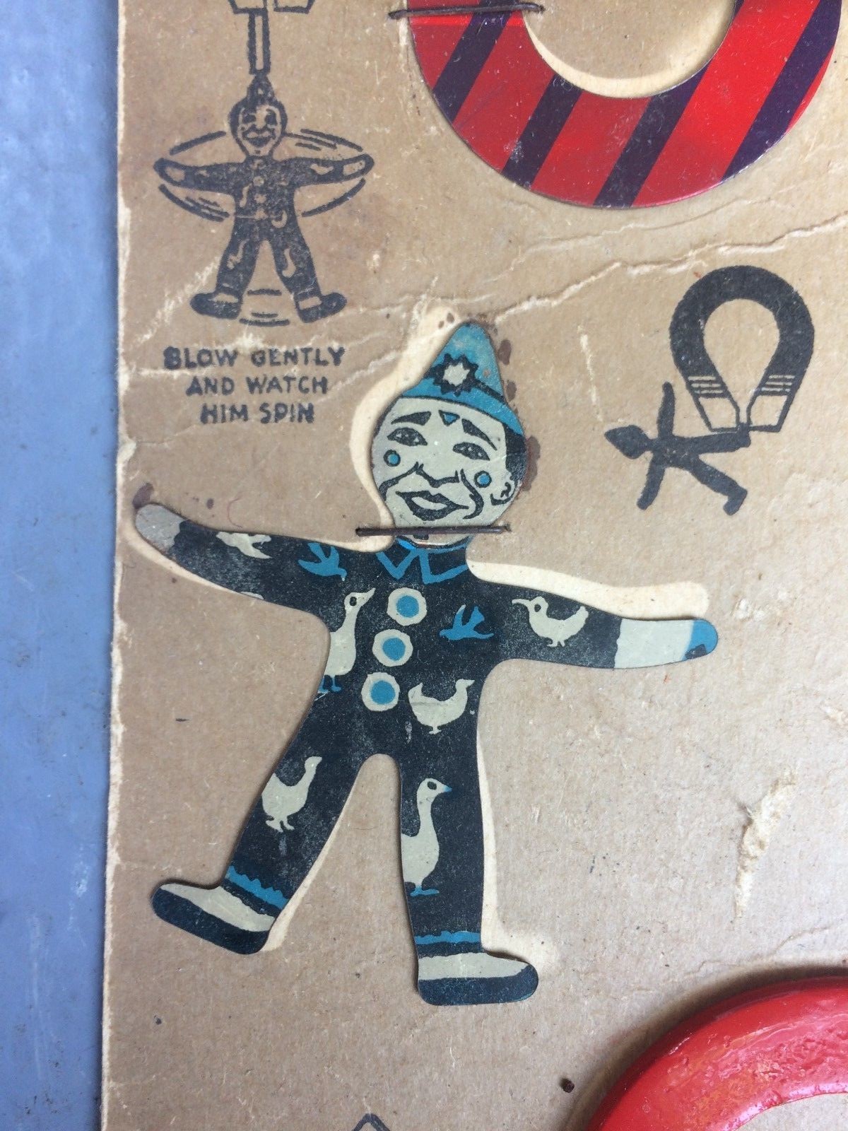 RARE ANTIQUE VINTAGE EARLY TIN TOY AMERICAN MAGNET ELECTRIC ACRABAT CIRCUS CLOWN