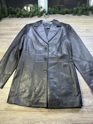 Leather Coat Size Medium Black Women Motorcycle Jacket Mid