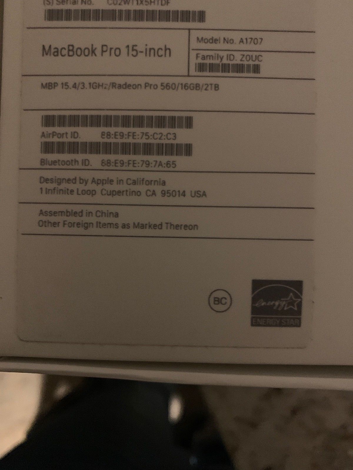 Powerful 2017 15.4 Apple Macbook Pro A1707 i7 3.1GHz 16GB RAM 2TB Radeon Pro 560