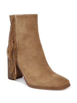 

SAM EDELMAN Женские коричневые кожаные ботильоны Ona с квадратным носком и бахромой на блочном каблуке, 8 м, Коричневый, H8030L1