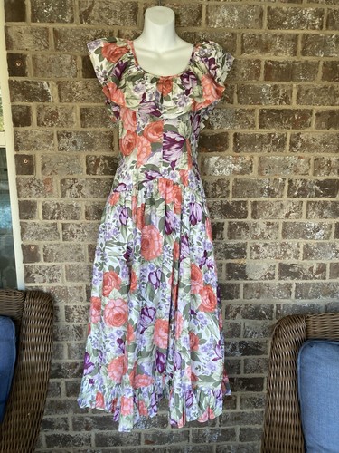 ワンピース Flower vintage dress USA VINTAGE karin stevens BIG COLLAR FLOWER PATTERNED ONE