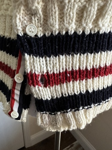 Pre-owned Thom Browne Men Open Knit Wool Blend Cardigan Sweater White L ( 3 ) Ireland