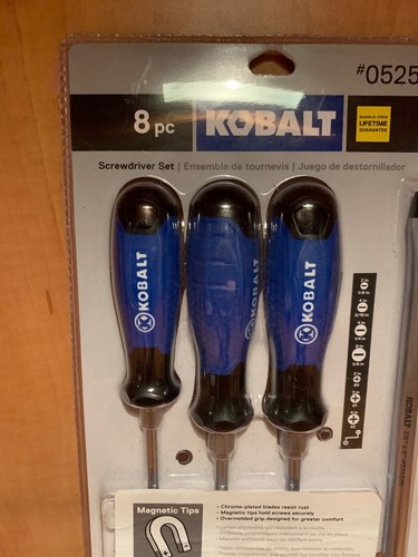 Kobalt 8-Piece Variety Screwdriver Set Chrome Plated Ergonomic Shaped New.
