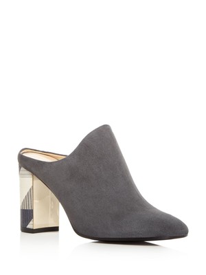 Pre-owned Marion Parke Womens Stone Gray Kirwan Slip On Leather Heeled Mules Shoes 37