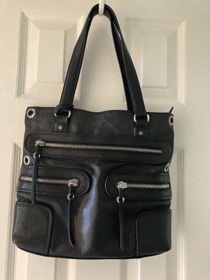 BRIGHTON VINTAGE LARGE BLACK LEATHER HANDBAG WITH DETACHABLE SHOULDER STRAP