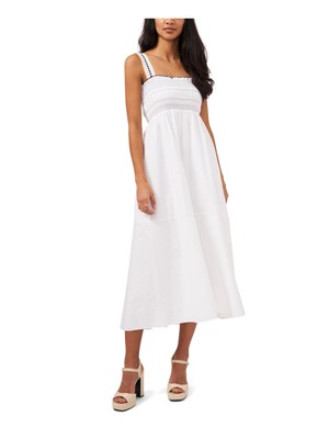 

1. STATE Женское белое платье миди без рукавов с квадратным вырезом на белой подкладке + расклешенное платье, Белый