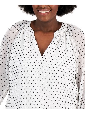 

KASPER Женский белый топ с разрезами и длинными рукавами на прозрачной подкладке плюс