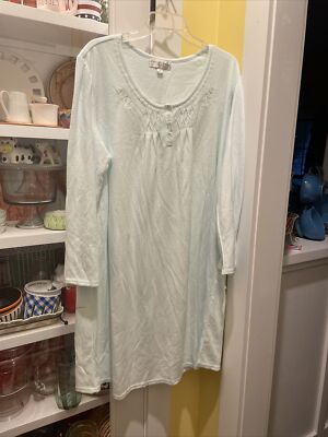NWT Miss Elaine Nightgown Womens 3X Aqua Floral Lace Long Sleeve SOFT Cuddleknit
