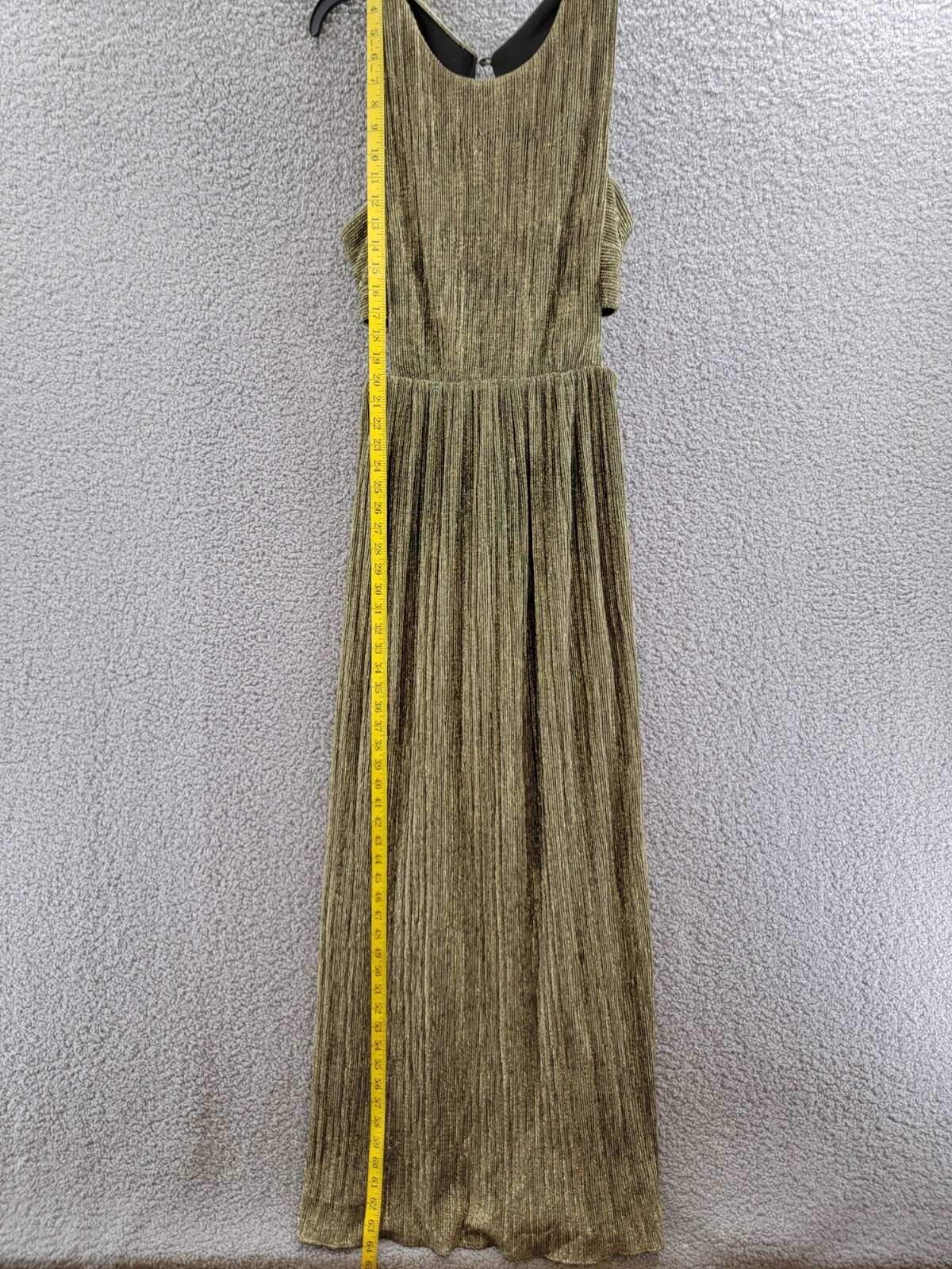 Pre-owned Bcbgmaxazria Pleated Metallic Evening Gown Women's M Gold Cutout Back Button Zip