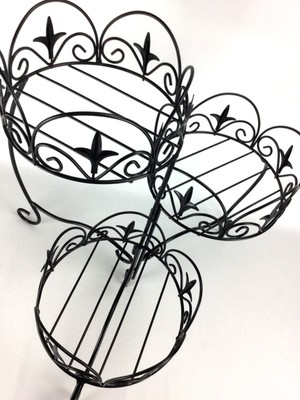 Black Wrought Iron Metal 3 Tier Plant Stand - Indoor Outdoor