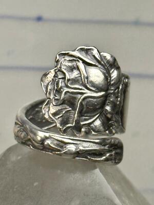 Rose Spoon ring large flower band size 7.25  sterling silver women girls