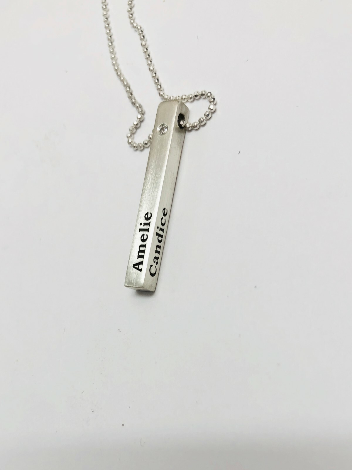 Pre-owned Kgm Diamonds Name Pendant Necklace Mother 3d Bar 2 Diamond 0.06 Ct Brushed Matte925 Silver In White/colorless