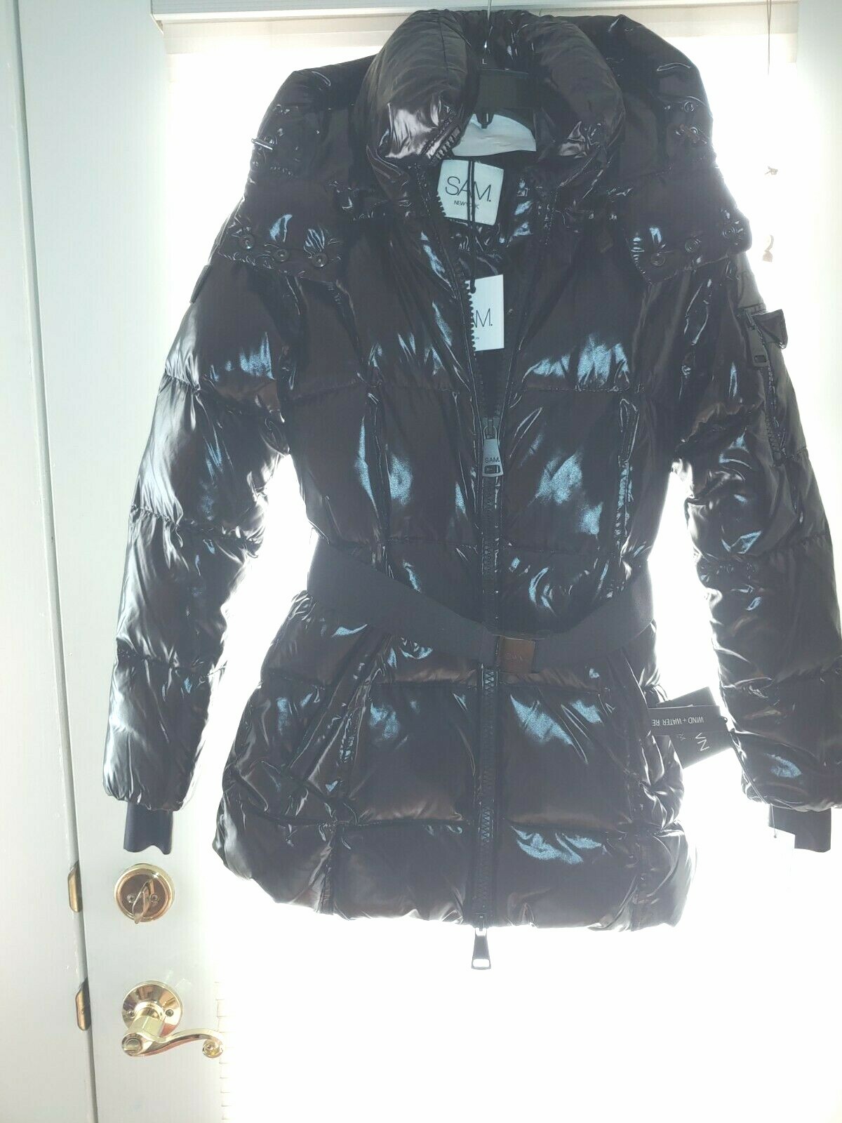 Pre-owned Sam . Ny Soho Wind & Water Resistant Goose Down Coat Jet Black Size Xs