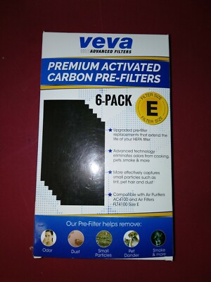 VEVA  Premium Activated Carbon Pre Filter 6 Pack Filter Size E PF4100 #34