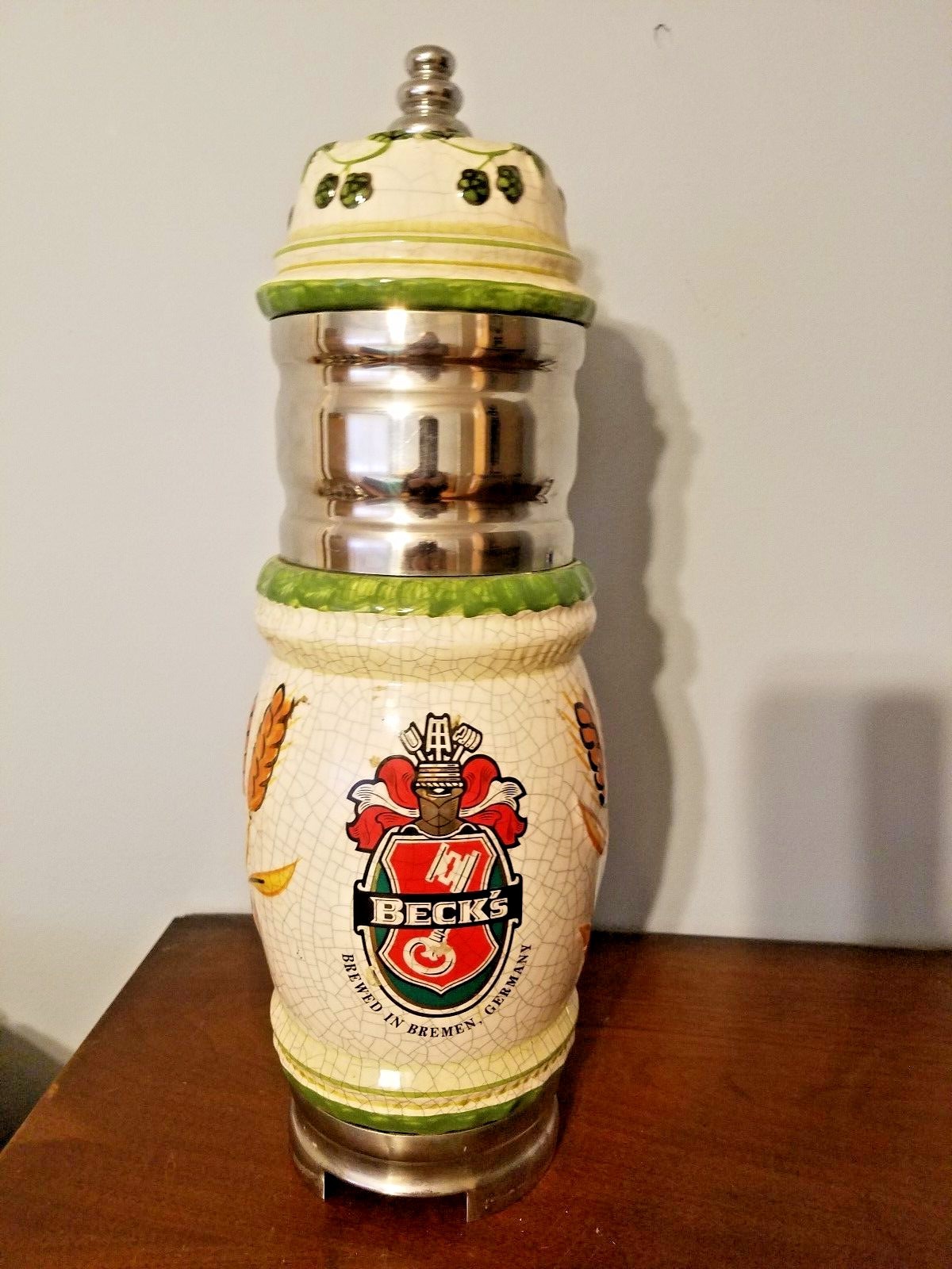 Rare Beck's Porcelain Bremen Germany Draft Beer Keg Tap Tower Home Bar Tavern
