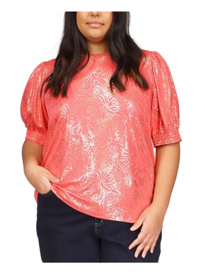 

MICHAEL KORS Женский коралловый топ с круглым вырезом и рукавами-пуф, Коралл