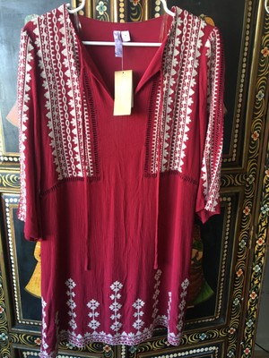 NWT Francesca s Moroccan Style Kaftan/Tunic Sz M Maroon Lined