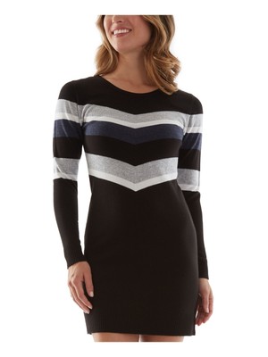 BCX DRESS Womens Black Stretch Long Sleeve Crew Neck Short Sweater Dress XXS