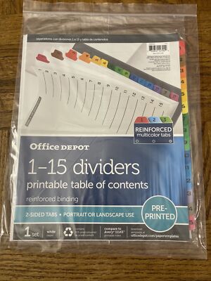 Office Depot 1-15 Dividers W/ Printable Table Of Contents