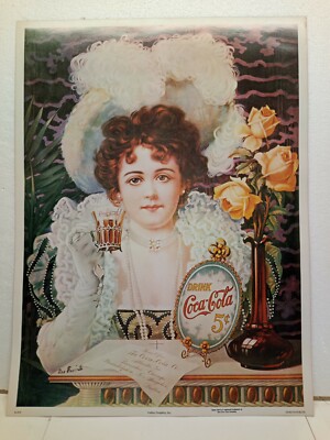 Coca-Cola ヴィンテージアートプリント 額入り VTG COCA COLA ART PRINT PICTURE LARGE 23X17 LADY 5¢ COKE