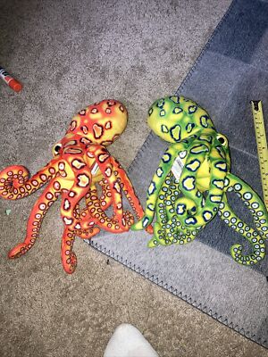 Adventure Planet Plushes - SET OF 2 OCTOPUSES (Green & Orange) (10 inch) - NWOT