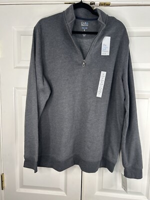 Croft Barrow Gray Fleece Sweater Mock Neck Long Sleeve Men Medium 1/4 Zip Sz XL
