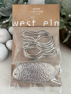 West Elm Hammered Metal Silver Shower Curtain Rings Bath NWT