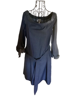 Donna Morgan Dress Chambray Round Neck Short Tie Sleeves Size 12 NWT