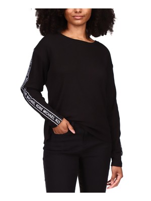 

MICHAEL KORS Женский черный топ с длинными рукавами и круглым вырезом с логотипом Petites