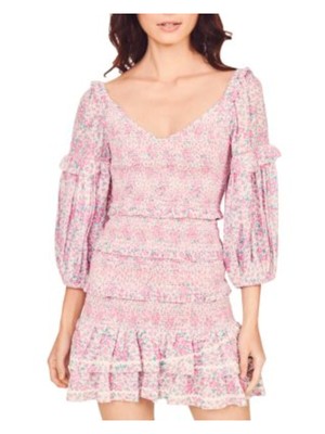 

LOVE SHACK FANCY Женское розовое короткое платье с эластичными манжетами и пышными рукавами, Розовый