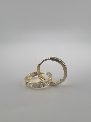 9CT YELLOW GOLD CZ 15MM HUGGIE HOOP EARRINGS - UK STOCKED WITH JEWELLERY BOX