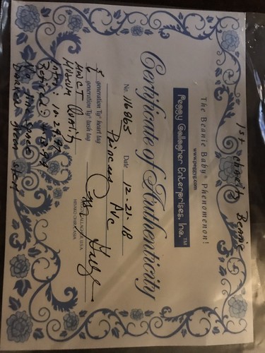 ty beanie babies rare princess diana Authenticated By Peggy Gallagher