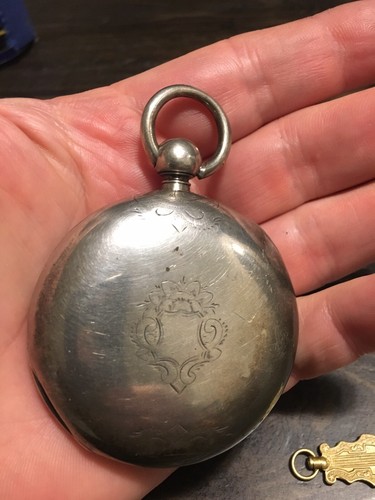 HAMPDEN Key Wind Pocket Watch in FINE COIN SILVER CASE Runs Good W Key 1800’s