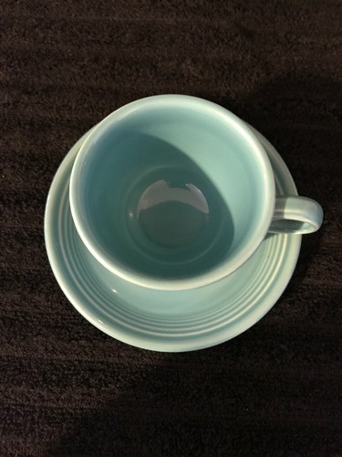 Mint Fiesta Ware Aqua Flat Tea Cup Coffee Mugs and Saucers